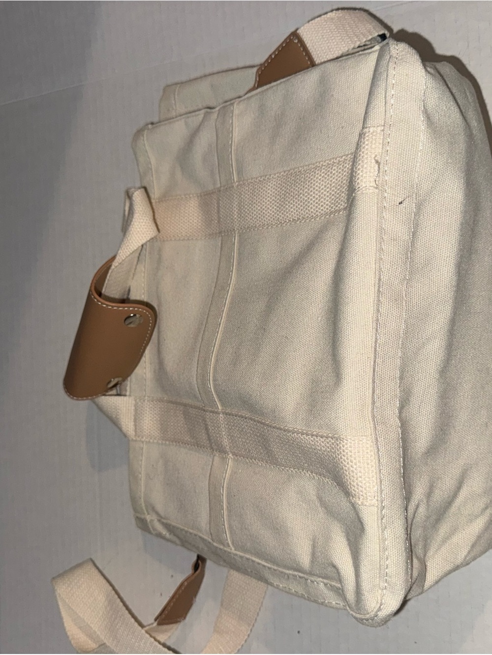 Canvas Tote Bag with Tan faux Leather Accents